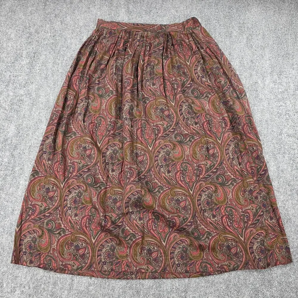 Vintage Ashley Brooke Skirt Womens 14 Multicolor Paisley Rayon Maxi Made USA